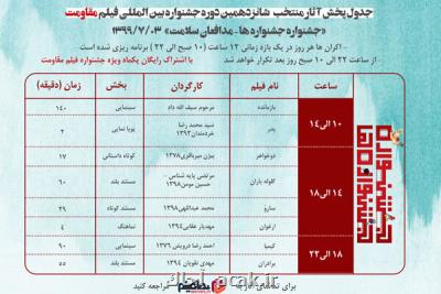 اعلام برنامه های سومین روز از جشنواره فیلم مقاومت